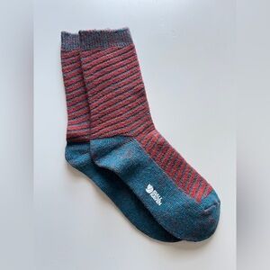 Fjallraven Casual Red and Blue Striped Wool Socks